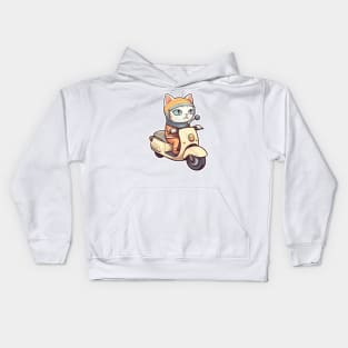 Kawaii cat riding scooter Kids Hoodie